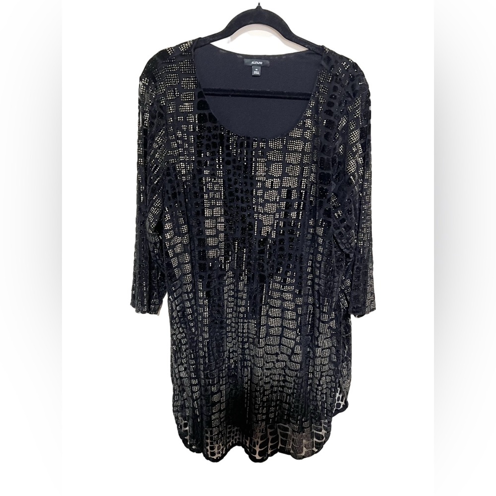 Alfani 3X Velvet Metallic Burnout Sheer Sleeve Dress Tunic Whimsigoth Romantic